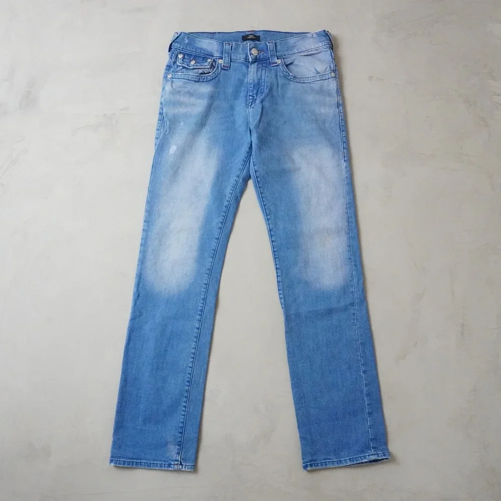 True Religion Ricky Relaxed Straight Jeans 31 Mens Blue Light Wash Horseshoe